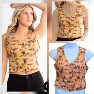 Sterling & Stitch Western Faux Suede Vest Horses In Desert Cowgirl Women Size L